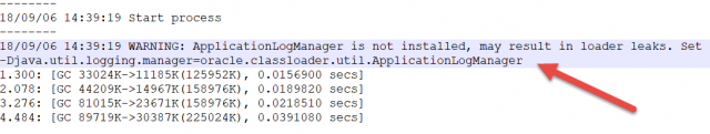 WARNING: ApplicationLogManager is not installed, may result in loader leaks. Set -Djava.util.logging.manager=oracle.classloader.util.ApplicationLogManager